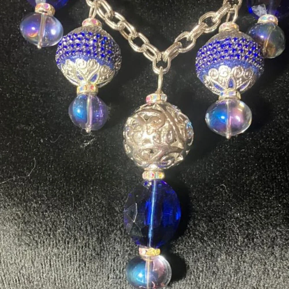 Handcrafted Double-Link Silver/Navy Bead Necklace Three-Time PoshParty Host Pick - Picture 7 of 16
